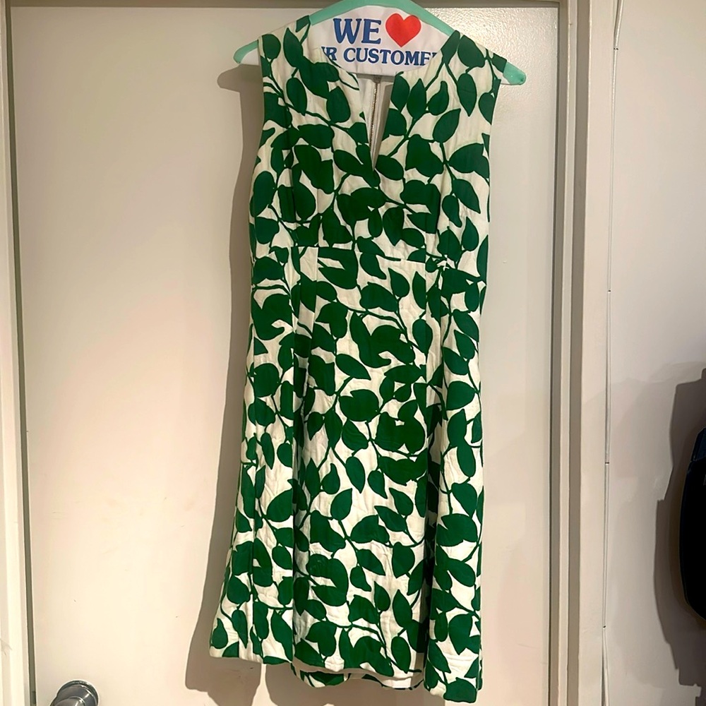 Kate Spade A-line green leaf quilted cotten dress
